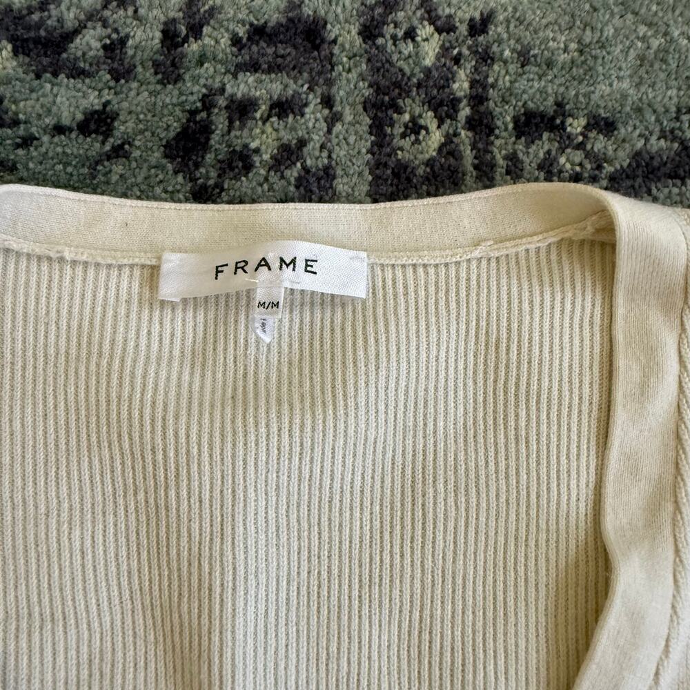 FLAWED FRAME Cropped White Ribbed Puff Sleeve Knit Cardigan Pullover- Size M - Picture 4 of 12